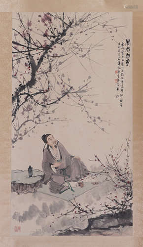 CHINESE SCROLL PAINTING OF MAN UNDER TREE