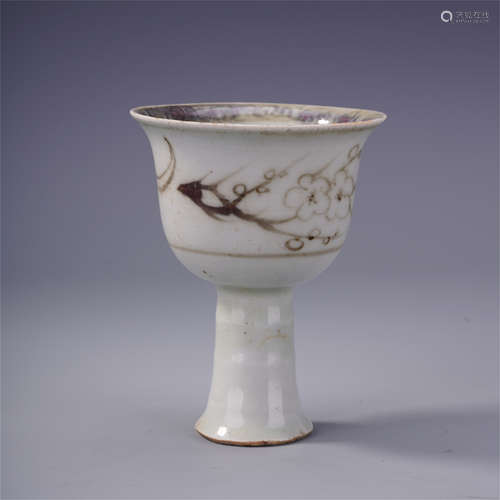 CHINESE PORCELAIN RED UNDER GLAZE STEM CUP MING DYNASTY