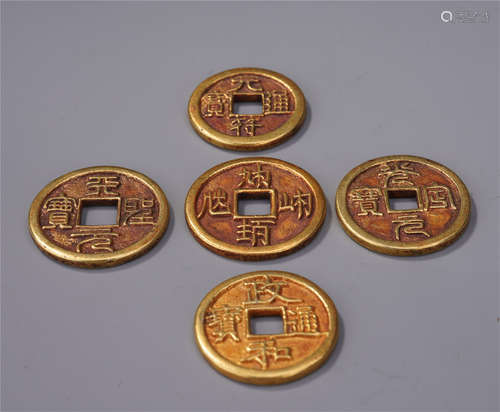 FIVE CHINESE GOLD COINS