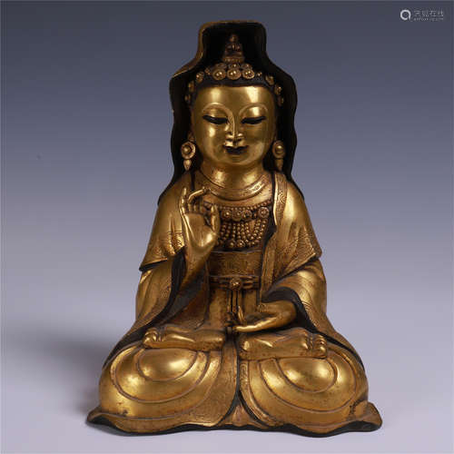 CHINESE GILT BRONZE SEATED GUANYIN