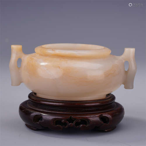 CHINESE JADE HANDLED ROUND CENSER