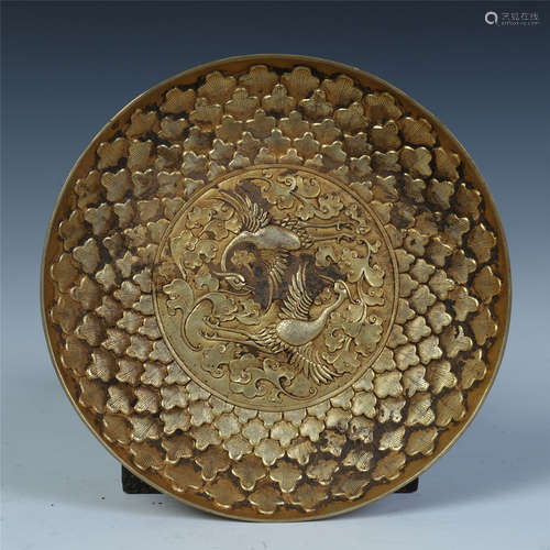 CHINESE GILT BRONZE PHOENIX PLATE