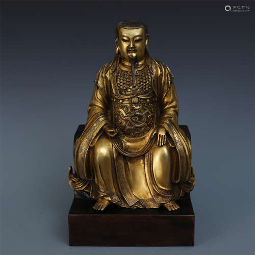 CHINESE GILT BRONZE SEATED GOD OF WEALTH