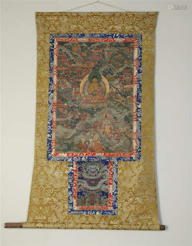 TIBETAN THANGKA OF SEATED BUDDHA QING DYNASTY