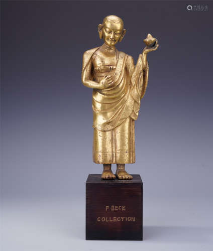 CHINESE GILT BRONZE STANDING ANANDA BODHISATTVA FROM F BECK'S COLLECTION