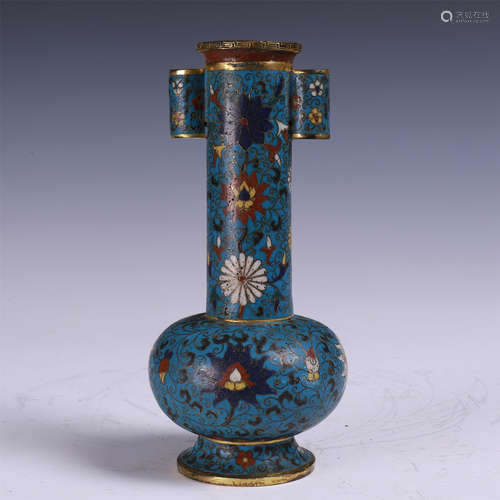 CHINESE CLOISONNE FLOWER LONG NECK VASE QING DYNASTY