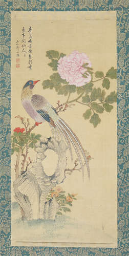 CHINESE SCROLL PAINTING OF BIRD AND FLOWER