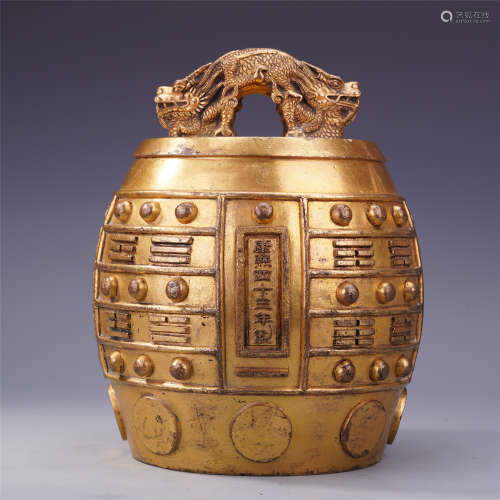 CHINESE GILT BRONZE DRAGON KNOT IMPERIAL RITAL BELL