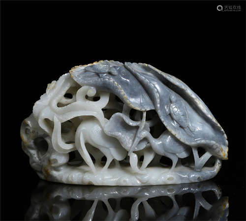 CHINESE CELADON JADE TURTLE CRANE SCHOLAR'S ROCK