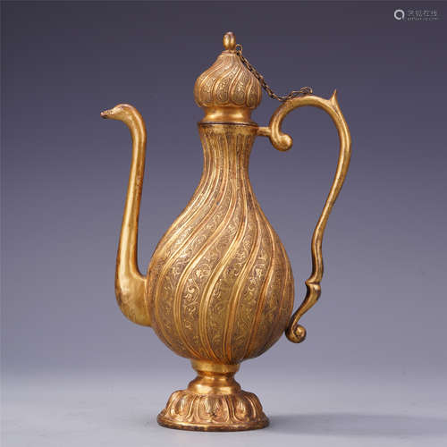 CHINESE GILT BRONZE KETTLE QING DYNASTY