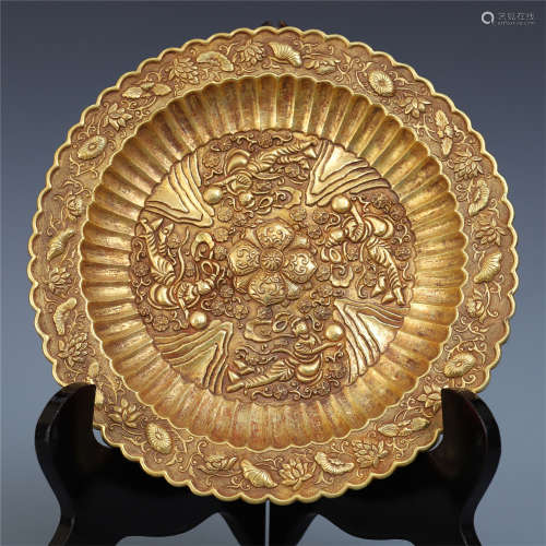 CHINESE PURE GOLD FLYING BEAUTY PLATE
