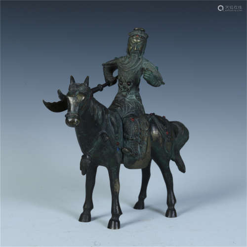 CHINESE BRONZE GENERAL ON HORSE