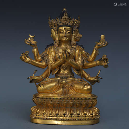 TIBETAN GILT BRONZE SEATED MORIZHITIAN