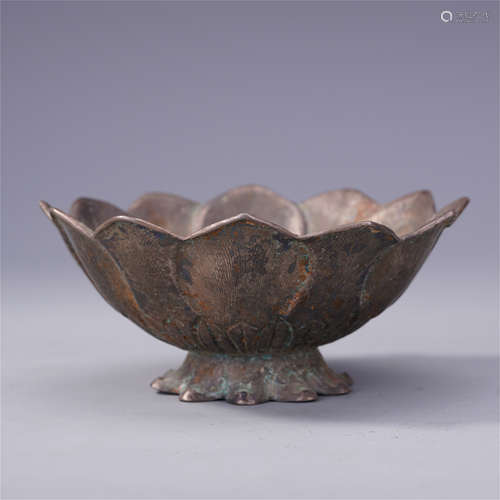 CHINESE PURE SILVER LOTUS SHAPED BOWL