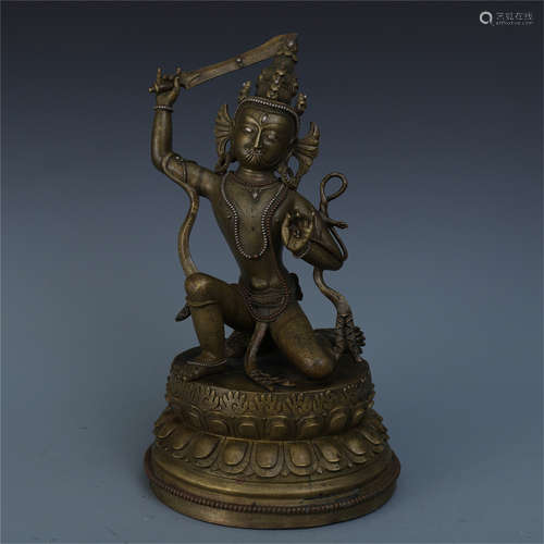 TIBETAN GOLD SILVER INLAID BRONZE SEATED ACALA VIDYARAJA