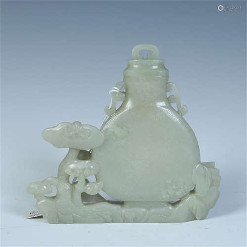 CHINESE CELADON JADE LINGCHI VASE