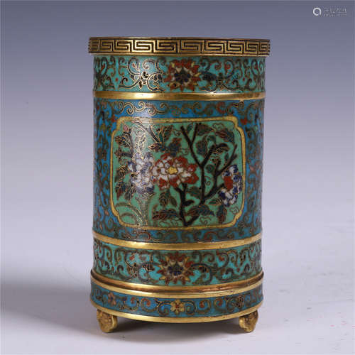 CHINESE CLOISONNE FLOWER BRUSH POT QING DYNASTY