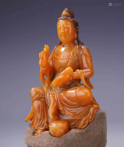 CHINESE TIANHUANG STONE SEATED GUANYIN