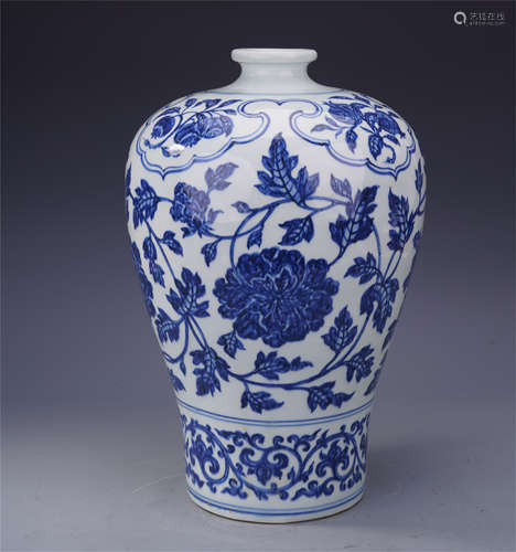 CHINESE PORCELAIN BLUE AND WHITE FLOWER MEIPING VASE