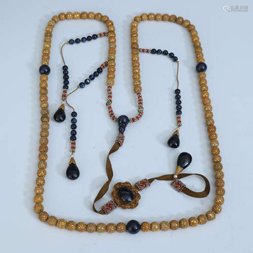 CHINESE GILT SILVER BEAD CHAOZHU COURT NECKLACE