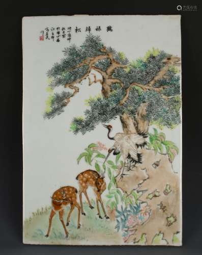 PORCELAIN PANEL WITH DEER AND CRANES