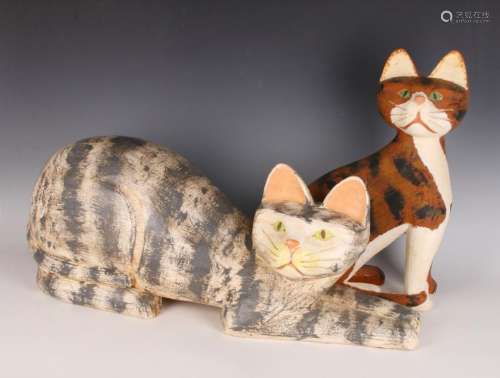 TWO LARGE FOLK ART WOODEN CATS