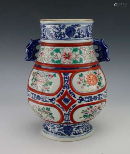 QIANLONG FLORAL BLUE AND WHITE VASE