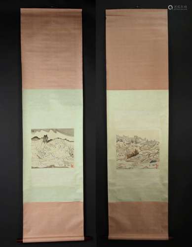 PAIR OF SCROLLS OF ABSTRACT LANDSCAPE