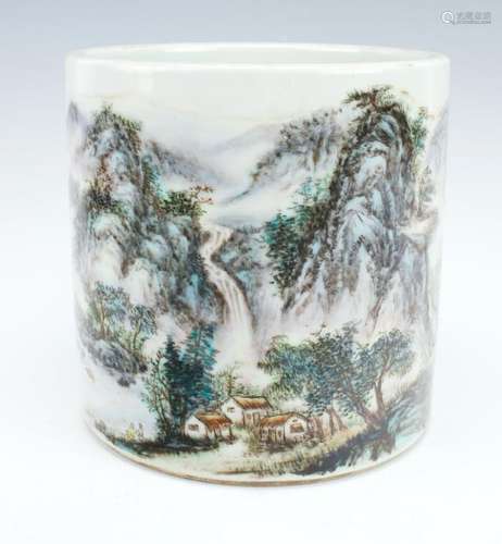 REPUBLIC PERIOD LANDSCAPE BRUSH POT