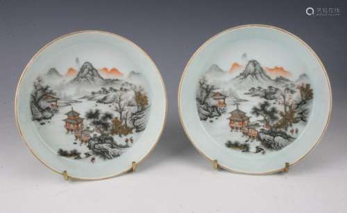 PAIR OF YONGZHENG LANDSCAPE BOWLS