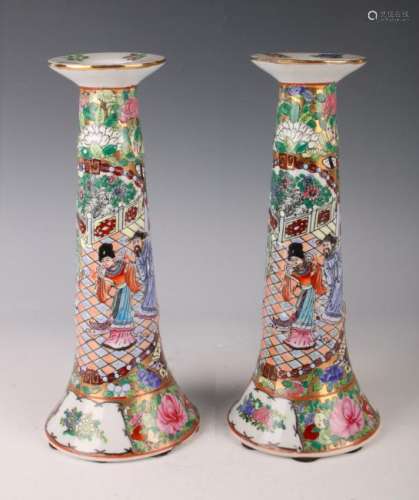 PAIR OF FAMILLE ROSE CANDLESTICKS