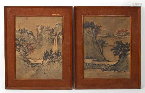 TWO FRAMED CHINESE LANDSCAPE PAINTINGS