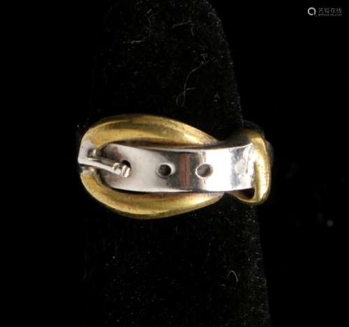 MCM SILVER AND GOLD BELT BUCKLE RING