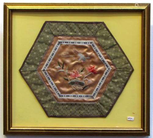 FRAMED CHINESE FLOWER EMBROIDERY