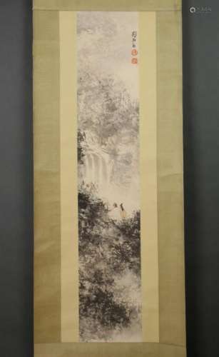SCROLL WITH TWO SCHOLARS BY WATERFALL