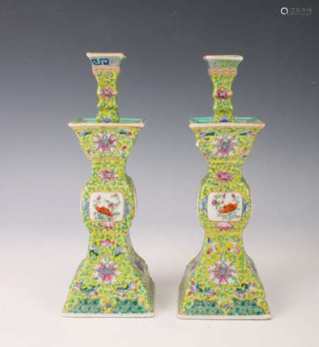 PAIR OF FAMILLE JUANE CANDLESTICKS