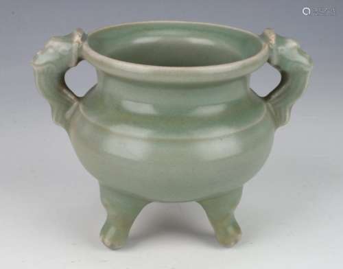 SMALL ANTIQUE TRIPOD CELADON CENSER