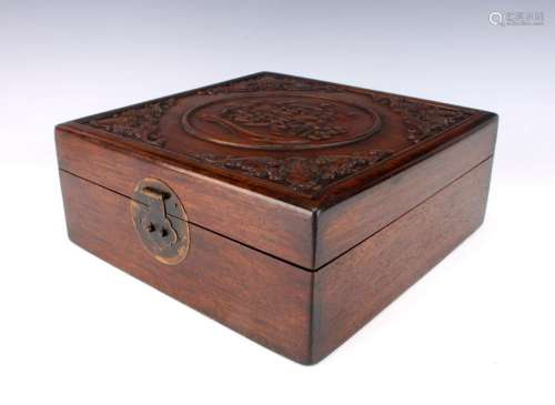 BOX WITH CARVED BAT AND CHARACTERS ON LID