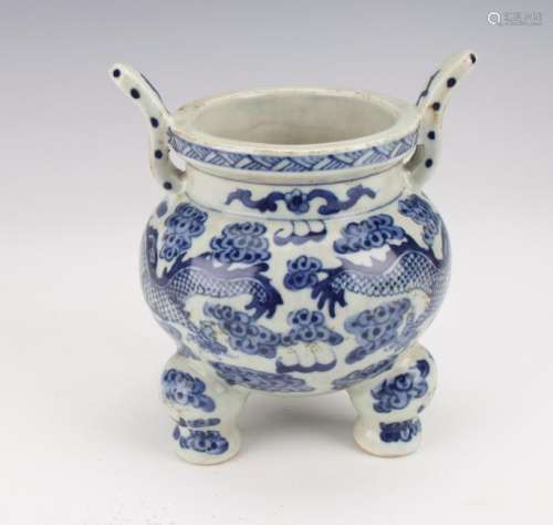 BLUE AND WHITE CENSER WITH HANDLES