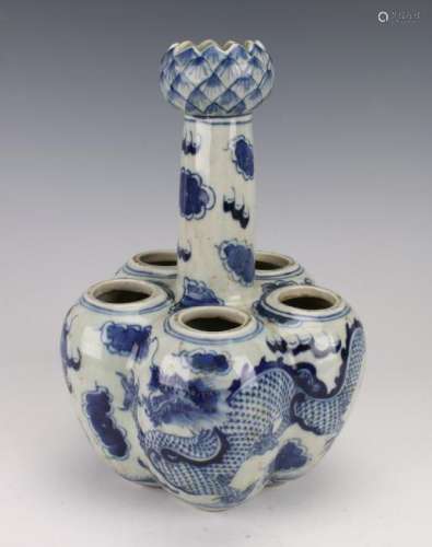 BLUE AND WHITE SIX OPENING VASE