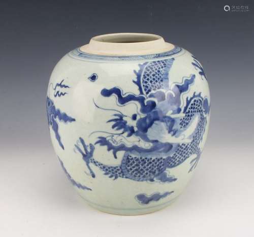 BLUE AND WHITE DRAGON GINGER JAR