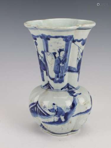 BLUE AND WHITE LOBED VASE