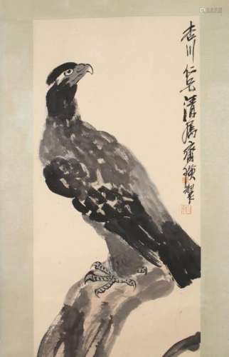 SCROLL OF EAGLE PERCHED ON PINE TREE