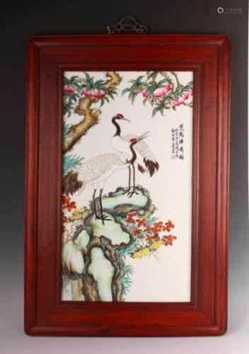 PORCELAIN PLAQUE OF CRANES