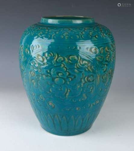 LARGE TURQUOISE INCISED VASE