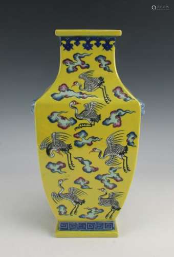 YELLOW SQUARE CRANE VASE