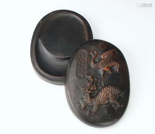 INK STONE WITH A STORK ON A DRAGON