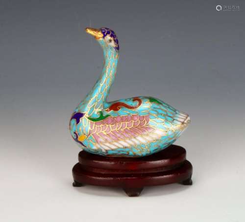 CLOISONNE SWAN ON STAND