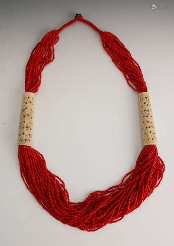 CORAL STRAND AND BONE NECKLACE