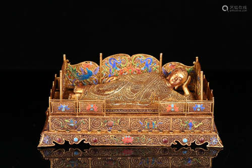 A GIL SILVER THREAD WEAVING SLEEPING BUDDHA